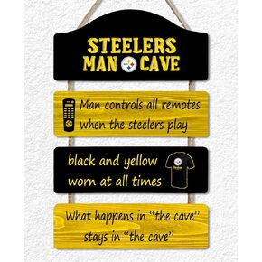 Football Fans Red Black Design Wooden Sign Hanging Wood Man Cave Plaque for Husband Boys, Rustic Printed Sign Art Wall Decor for Home Living Room Bedroom