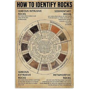 HOUVSSEN More Useful Knowledge for You How to Identify Rocks Poster Gift Children Chart Metal Tin Sign School Signs 8x12 Inch, 8x12inch