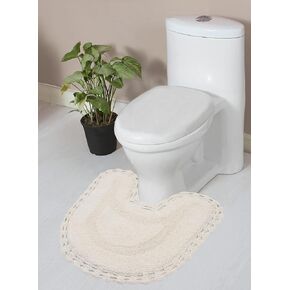 Home Weavers Hampton Crochet Reversible Bathmat 100% Cotton Bathroom Rugs Set, Washable Rug, Extra Soft and Absorbent bath Rug, Kitchen Mat, Bath Mat Set, Mat Non Slip, 20"x20" Contour, Ivory