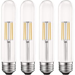 مصابيح أنبوبية LUXRITE Vintage T9 LED مكافئة 60 وات، 2700 ك أبيض دافئ، 550 لومن، مصابيح إضاءة أنبوبية إديسون قابلة للتعتيم 5 وات، زجاج شفاف، لمبة خيوط LED، مدرجة في قائمة UL، قاعدة قياسية E26 (4 عبوات)