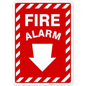 Fire Alarm Sign, with Down Arrow (2 Pack) 10x7 Inches, 4 Mil Vinyl Decal Stickers Weather Resistant, Made in USA by Sigo Signs