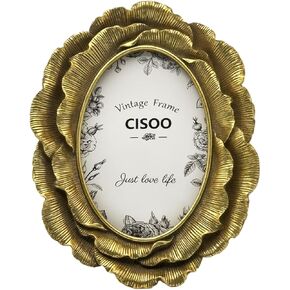 CISOO 4x4 Vintage Round Picture Frame, Antique Black with Gold Ornate Flower Circle Photo Frame, for Tabletop and Wall Display, Decorative Floral Retro Home Decor, Photo Gallery Art