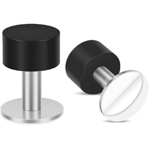 KOLAKO Door Stoppers, Door Stops for Bottom of Door, Self Adhesive Door Stop Black Heavy Duty Cylindrical Floor Door Stopper Wall Protector Stainless Steel Door Holder to Keep Door Open
