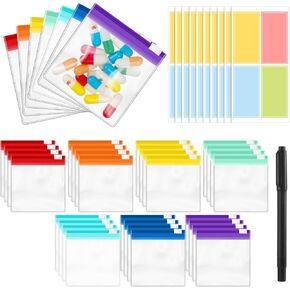 39 Pcs Pill Pouchs Zippered Pill Bags for Travel Reusable with 28Pcs Small Pill Organizer Pouches and 10pcs Sticker for Medicine Organizer Bags