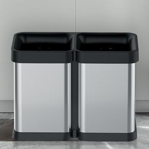 2 x 8 Gallon Dual-Bin Open Top Trash Can, Dual Compartment Garbage Can for Waste and Recycling, Stainless Steel Kitchen Trash Bin for Office, Restaurant, Commercial Use in Saudi Arabia