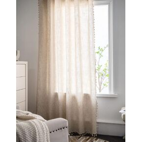 AMZALI Boho Curtains with Tassel Handmade Semi-Blackout Drapes Lace Patchwork Crochet Farmhouse Window Curtain Panels Rod Pocket Curtain for Living Room Bedroom 1 Panel 59" W x 84" L, Beige