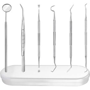 6 Pieces Dental Tools Set, Professional Stainless Steel Dental Hygiene Cleaning Kit with Case, Including Dental Mirror, Plaque Tartar Remover for Teeth, Tweezers, Probe, and Pick Scaler for Oral Care