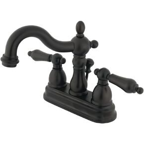 Kingston Brass KB1608ALB Heritage 4-inch Centerset Lavatory Faucet with Lever Handle and Brass Pop-up, Brushed Nickel