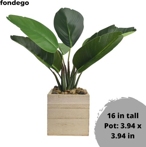 2 حزمة نباتات اصطناعية بوعاء 16 بوصة مع وعاء خشبي للمنزل والمكتب ديكور الغرفة الخضراء وهمية طائر الجنة وأوراق الكمان المزيفة نبات اللبخ باندوراتا هدية الترحيب بالمنزل الجديد in Saudi Arabia