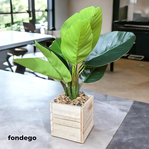 2 حزمة نباتات اصطناعية بوعاء 16 بوصة مع وعاء خشبي للمنزل والمكتب ديكور الغرفة الخضراء وهمية طائر الجنة وأوراق الكمان المزيفة نبات اللبخ باندوراتا هدية الترحيب بالمنزل الجديد in Saudi Arabia