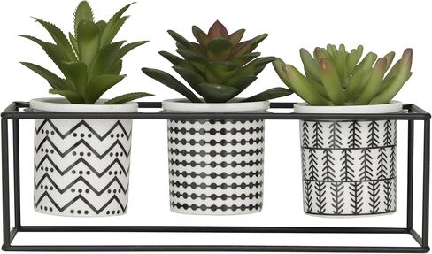 The Novogratz Faux Foliage Succulent Artificial Plant with Realistic Leaves and Tribal Pots Inside Black Metal Stand, 10" x 4" x 6", Green in Saudi Arabia
