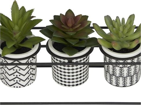 The Novogratz Faux Foliage Succulent Artificial Plant with Realistic Leaves and Tribal Pots Inside Black Metal Stand, 10" x 4" x 6", Green in Saudi Arabia