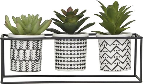 The Novogratz Faux Foliage Succulent Artificial Plant with Realistic Leaves and Tribal Pots Inside Black Metal Stand, 10" x 4" x 6", Green in Saudi Arabia