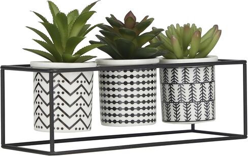 The Novogratz Faux Foliage Succulent Artificial Plant with Realistic Leaves and Tribal Pots Inside Black Metal Stand, 10" x 4" x 6", Green in Saudi Arabia
