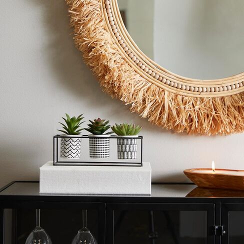The Novogratz Faux Foliage Succulent Artificial Plant with Realistic Leaves and Tribal Pots Inside Black Metal Stand, 10" x 4" x 6", Green in Saudi Arabia
