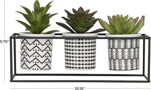 The Novogratz Faux Foliage Succulent Artificial Plant with Realistic Leaves and Tribal Pots Inside Black Metal Stand, 10" x 4" x 6", Green in Saudi Arabia