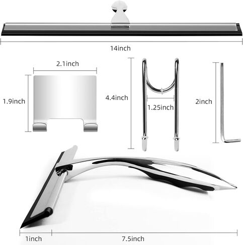 14 Inch Shower Squeegee Stainless Steel with Shower Door Hook and Adhesive Hook Glass Squeegee Bathroom for Doors, Bathroom, Windows, Kitchen, Mirror with Spare Silicone Blade 2 Hooks (Black) in Saudi Arabia