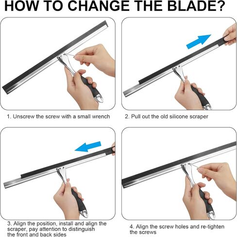 14 Inch Shower Squeegee Stainless Steel with Shower Door Hook and Adhesive Hook Glass Squeegee Bathroom for Doors, Bathroom, Windows, Kitchen, Mirror with Spare Silicone Blade 2 Hooks (Black) in Saudi Arabia