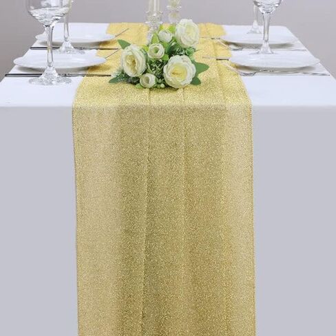 Aviviho 10ft Gold Table Runner Glitter Table Runner Gauze Table Runner Wedding Table Runner 29 x 120 Inch Long for Romantic Party Wedding Baby Shower Party Decor Arch Table Gold Decorations in Saudi Arabia