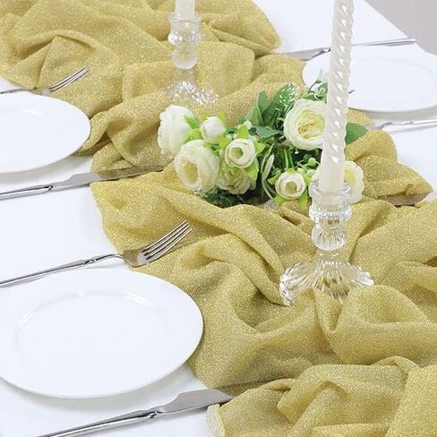 Aviviho 10ft Gold Table Runner Glitter Table Runner Gauze Table Runner Wedding Table Runner 29 x 120 Inch Long for Romantic Party Wedding Baby Shower Party Decor Arch Table Gold Decorations in Saudi Arabia