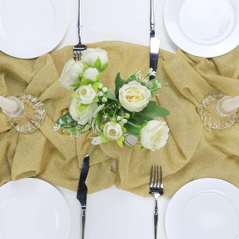 Aviviho 10ft Gold Table Runner Glitter Table Runner Gauze Table Runner Wedding Table Runner 29 x 120 Inch Long for Romantic Party Wedding Baby Shower Party Decor Arch Table Gold Decorations in Saudi Arabia