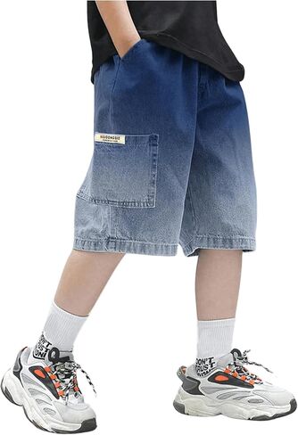 Verdusa Boy's Elastic Waist Wide Leg Casual Loose Denim Shorts with Pockets in Saudi Arabia