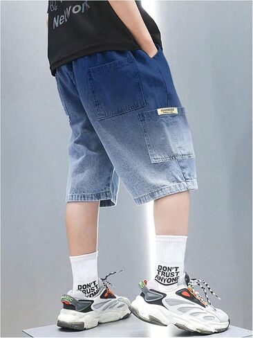 Verdusa Boy's Elastic Waist Wide Leg Casual Loose Denim Shorts with Pockets in Saudi Arabia