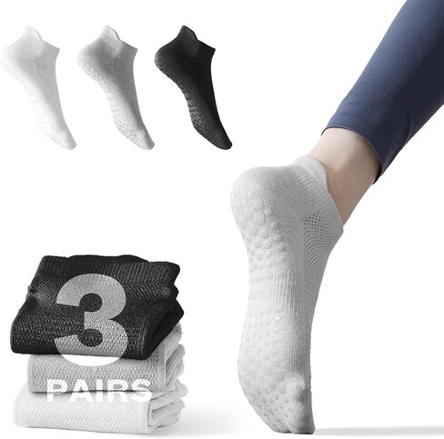 3 Pairs Grip Pilates Socks for Women - Non slip Yoga Socks for Ballet Barre Running Workout Athletic Hospital in Saudi Arabia