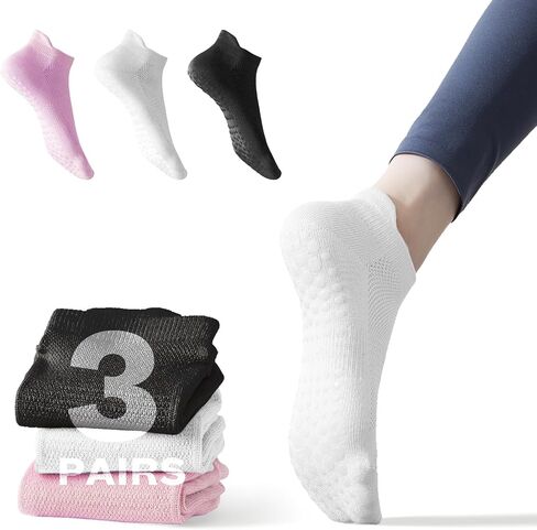 3 Pairs Grip Pilates Socks for Women - Non slip Yoga Socks for Ballet Barre Running Workout Athletic Hospital in Saudi Arabia