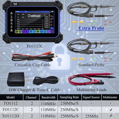 Hantek TO1254D Tablet Oscilloscope 4+1CH 250MHz Bandwidth 3 in 1 Function 25MHz Waveform Generator with Multimeter 7"Touchable LCD (4+1CH/250MHz/TO1254 in Saudi Arabia