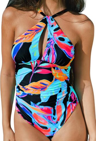 CUPSHE Women's One Piece Swimsuit Bathing Suit High Neck Twisted Cut Out Adjustable Straps Back Hook Cheeky Ruched in Saudi Arabia