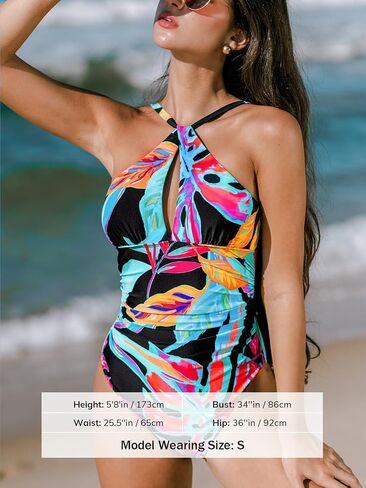 CUPSHE Women's One Piece Swimsuit Bathing Suit High Neck Twisted Cut Out Adjustable Straps Back Hook Cheeky Ruched in Saudi Arabia