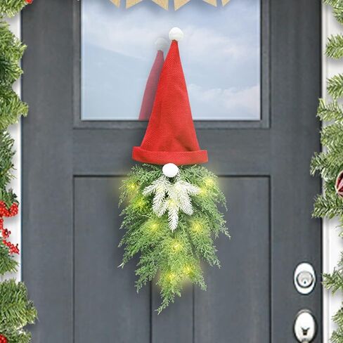 Christmas Wreath for Front Door, Artificial Pine Spruce Hanging Gnome Wreath Decorations with Light, for Home Window Wall Farmhouse Holiday Decor. in Kuwait