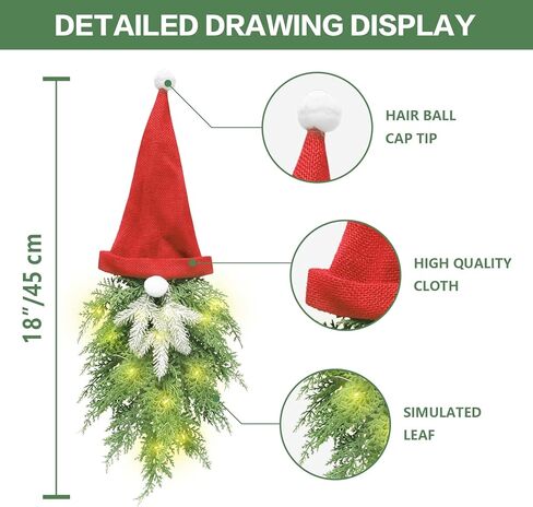Christmas Wreath for Front Door, Artificial Pine Spruce Hanging Gnome Wreath Decorations with Light, for Home Window Wall Farmhouse Holiday Decor. in Kuwait