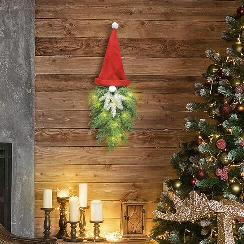 Christmas Wreath for Front Door, Artificial Pine Spruce Hanging Gnome Wreath Decorations with Light, for Home Window Wall Farmhouse Holiday Decor. in Kuwait