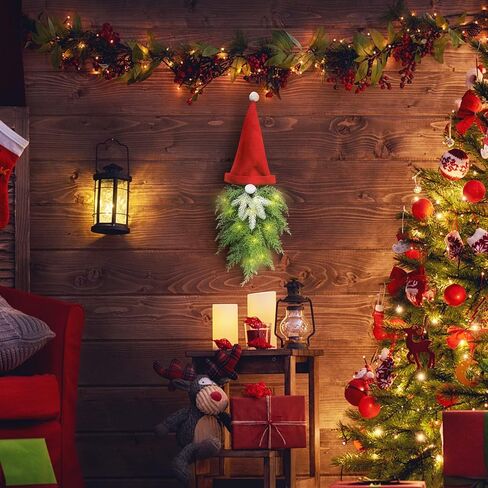 Christmas Wreath for Front Door, Artificial Pine Spruce Hanging Gnome Wreath Decorations with Light, for Home Window Wall Farmhouse Holiday Decor. in Kuwait