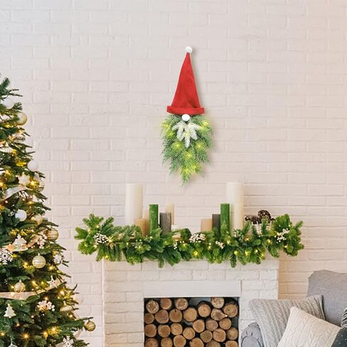 Christmas Wreath for Front Door, Artificial Pine Spruce Hanging Gnome Wreath Decorations with Light, for Home Window Wall Farmhouse Holiday Decor. in Kuwait