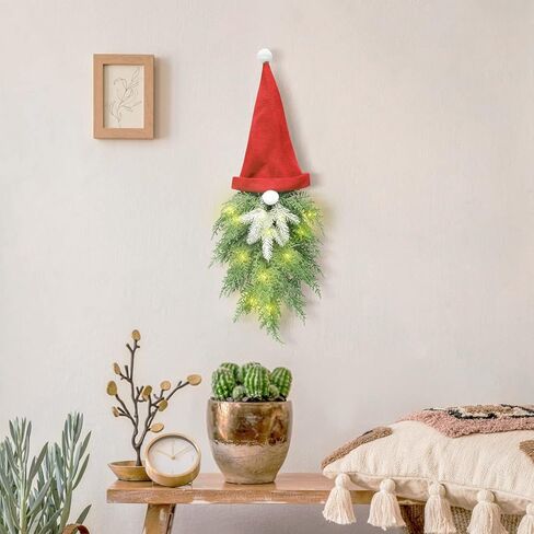 Christmas Wreath for Front Door, Artificial Pine Spruce Hanging Gnome Wreath Decorations with Light, for Home Window Wall Farmhouse Holiday Decor. in Kuwait