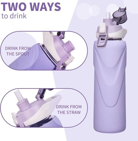 32 oz Sports Glass Water Bottle with Straw & Silicone Sleeve Reusable BPA-free Borosilicate Glass Drinking Bottle with Flip Top Lid & Handle Wide Mouth (Light Violet) in Saudi Arabia