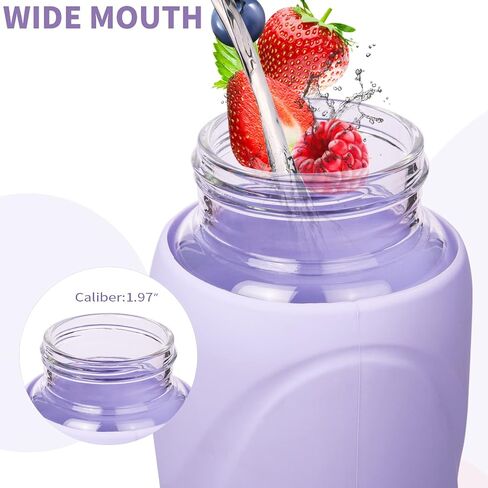32 oz Sports Glass Water Bottle with Straw & Silicone Sleeve Reusable BPA-free Borosilicate Glass Drinking Bottle with Flip Top Lid & Handle Wide Mouth (Light Violet) in Saudi Arabia