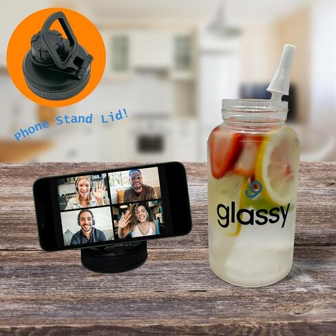 glassy 24 oz Water Bottle with Straw, Black Neoprene Sleeve, Dual-Use Cap, Straw Cleaner, Infuser, Phone Stand Handle, BPA Free, Hot or Cold Liquids, Leak Proof, Borosilicate Glass, 700mL in Saudi Arabia