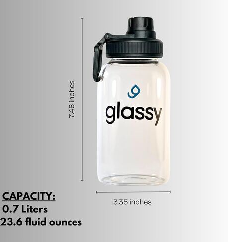 glassy 24 oz Water Bottle with Straw, Black Neoprene Sleeve, Dual-Use Cap, Straw Cleaner, Infuser, Phone Stand Handle, BPA Free, Hot or Cold Liquids, Leak Proof, Borosilicate Glass, 700mL in Saudi Arabia