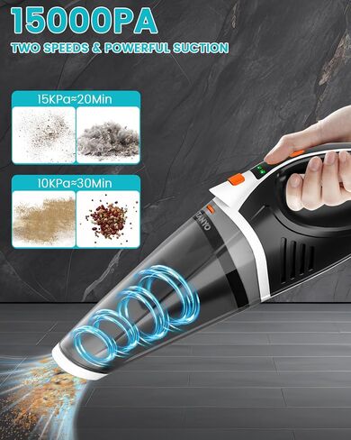 TANYO Handheld Vacuum Cordless, 15KPA Strong Suction Brushless Car Vacuum Cleaner, 2-Speed 120W High Power Car Vacuum Portable Cordless with LED Light and Multiple Nozzles for Home, Car, Office, Pet in Saudi Arabia
