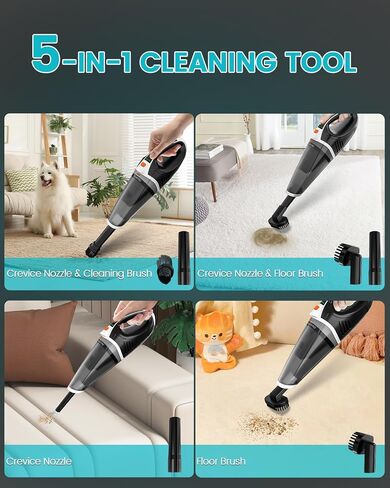 TANYO Handheld Vacuum Cordless, 15KPA Strong Suction Brushless Car Vacuum Cleaner, 2-Speed 120W High Power Car Vacuum Portable Cordless with LED Light and Multiple Nozzles for Home, Car, Office, Pet in Saudi Arabia