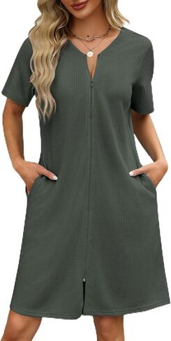 Ekouaer Women Zipper Robes Waffle Short Bathrobe Lightweight House Coat with Pockets Soft Nightgown S-3XL in Kuwait