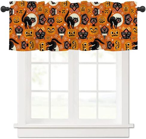 HUXJOKO Valance Curtains for Kitchen Window, Autumn Watercolor Pumpkins Fallen Leaves Rod Pocket Blackout Short Curtain for Kitchen Bathroom or Small Windows, 54x18in -1 Panel in Saudi Arabia