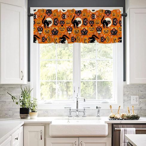 HUXJOKO Valance Curtains for Kitchen Window, Autumn Watercolor Pumpkins Fallen Leaves Rod Pocket Blackout Short Curtain for Kitchen Bathroom or Small Windows, 54x18in -1 Panel in Saudi Arabia