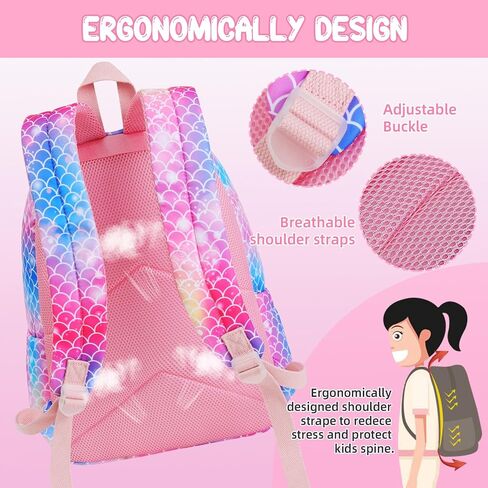 حقيبة ظهر حورية البحر للفتيات، حقائب ظهر لرياض الأطفال في مرحلة ما قبل المدرسة، حقيبة كتب لطيفة للأطفال الصغار، حقيبة مدرسية للعودة الابتدائية إلى المدرسة مع زخرفة قلادة من القطيفة in Kuwait