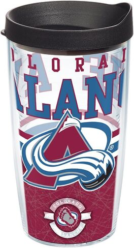 كوب Tervis مصنوع في الولايات المتحدة الأمريكية بجدار مزدوج NHL Colorado Avalanche معزول يحافظ على المشروبات باردة وساخنة، 24oz - غطاء أسود، أساسي in Kuwait