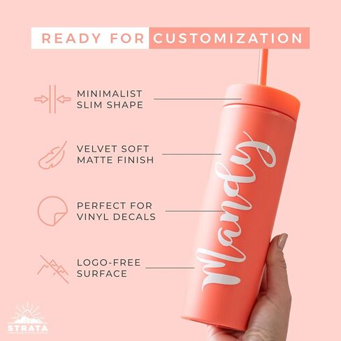 STRATA CUPS Multicolor Skinny Tumblers with Lids and Straws (12 pack) - 16oz Double Wall Acrylic Tumbler, Tall Matte Skinny Tumblers, Bulk with Free Straw Cleaner, Reusable Cups in Saudi Arabia